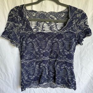 Kay Celine Elegant Lace Women Top - Navy Blue | S